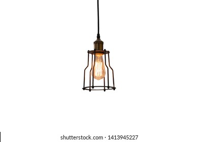 Incandescent lighting bulb decorate retro lamp isolate on white background