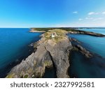 Inceburun Lighthouse in Sinop. Turkey. Inceburun is the northernmost point of the Turkey. Aerial shooting with drone.