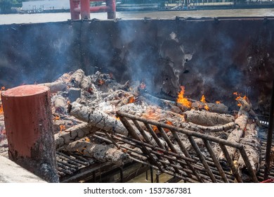 Incense Burning And Paper Burning At Festivals. Can Be Used As An Image About Ancient Chinese Traditions Or Dust. 2.5 Pm Environmental Pollution.