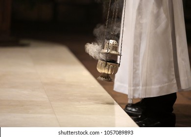 Incense During Mass At The Altar And Empty Space For Text
