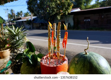 Incense Sticks And Candlelight Are Burning In Incense Pot With Sunshine For Holy Worship Are Celebrate Chinese New Year, The Spring Festival, Chen Meng