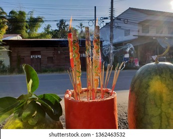 Incense Sticks And Candlelight Are Burning In Incense Pot With Sunshine For Holy Worship Are Celebrate Chinese New Year, The Spring Festival, Chen Meng