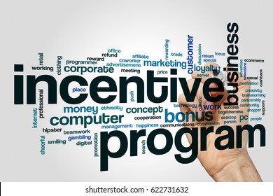 Incentive program word cloud concept on grey background