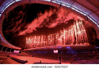 INCHEON, Korea, 19 September 2014 - Emission Fireworks At The Opening Ceremony Of The 17th Edition Of The Asian Games In Incheon, Korea.