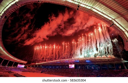 INCHEON, Korea, 19 September 2014 - Emission Fireworks At The Opening Ceremony Of The 17th Edition Of The Asian Games In Incheon, Korea.