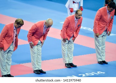 INCHEON, KOREA : Karate Match Referee In The 2014 Asian Games, At Gyeyang Gymnasium On October 03, 2014