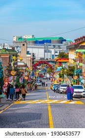 INCHEON, KOREA, OCTOBER 25, 2019: Colorful Street At Songwoldong Fairy Tale Village At Incheon At Republic Of Korea