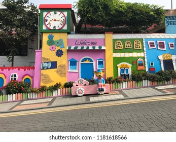 Incheon, Korea - Sep 9 2017 : Houses At Fairy Tale Village In Korea Are Painted With Colorful Style.