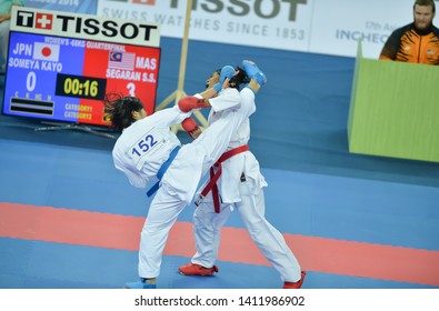 INCHEON, KOREA : Women's Karate Athletes During The 2014 Asian Games At Gyeyang Gymnasium On October 03, 2014