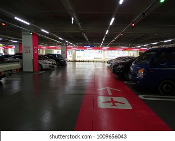 Incheon, South Korea, January 18, 2018, There Is Many Cars In A Parking Lot In Incheon International Airport Terminal 2 Station, Near Seoul, In Korea, Which Is Newly Opened.