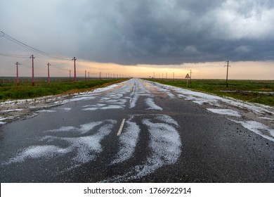 Inclement Weather, Hail, Ice On The Road, Hailstone On Road 