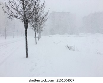 Inclement Weather And Snow In Beylikdüzü Streets On Istanbul, Turkey.