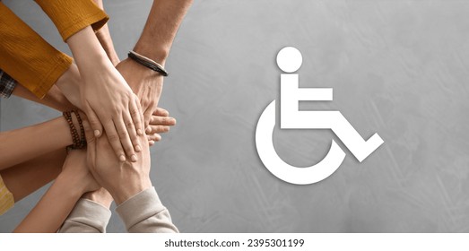 Inclusive workplace culture, banner design. International symbol of access. People holding hands together, top view - Powered by Shutterstock