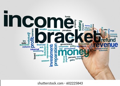 Income Bracket Word Cloud On Grey Background