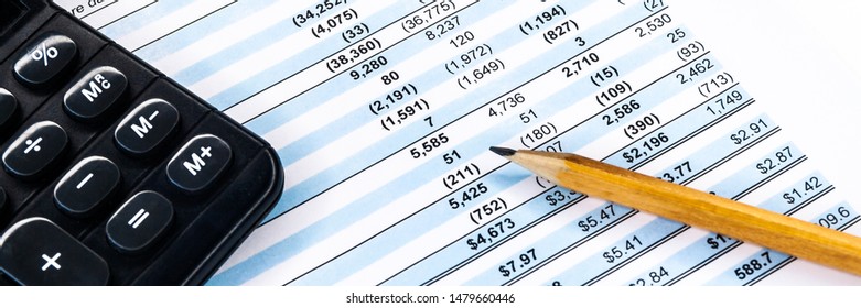 Income Statement With Detail List, Accounting Concept For Small Business, Black And White Tone Image. Wide Banner