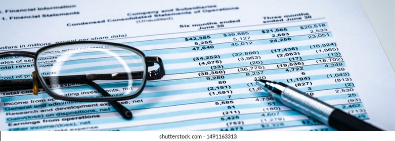 Income Statement With Detail List, Accounting Concept For Small Business. Wide Banner