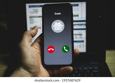 Incoming Call From Scammer. Online Scam On Phone