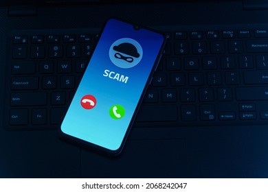 Incoming Call From Scammer. Scam Call On Phone
