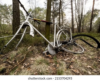 An Incomplete, Old Bike Left In The Woods By The Bike Path