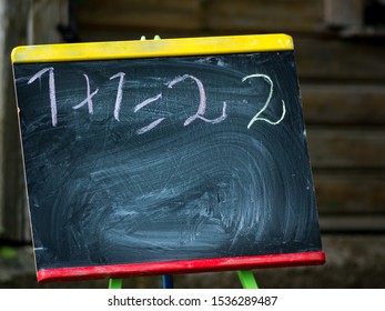 Incorrect Math Expression Written On A Colorful Chalk Board