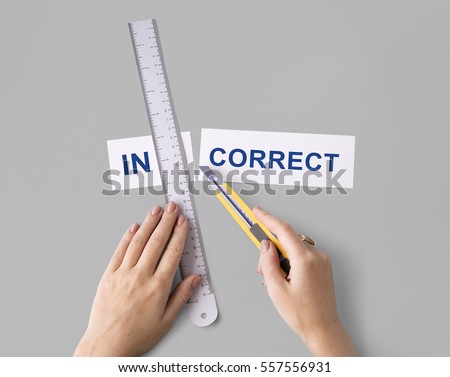 Incorrect Wrong Hand Cut Word Split Concept