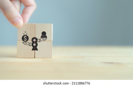 Increase average order value (AOV) concept. Strategy to get more money per oder. Order minimum, free shipping, bundle, upsell, cross sell, crm. Hand put wooden cubes with increase sales per order icon - Shutterstock ID 2111886776