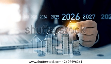 Increase chart arrow graph corporate business future growth new year 2026.New plans,goals and visions in business for new year 2026.Business Opportunity, challenge and strategy in 2026. 