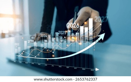  Increase chart arrow graph corporate business future growth new year 2026.New opportunity, challenge and strategy in 2026. New plans,goals and visions in business for new year 2026. 