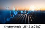 Increase in electricity prices on the world market. Green energy in full development.Investment finance chart,stock market business and exchange financial growth graph.