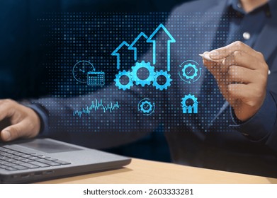 Increase productivity with the efficiency process concept for industrial management, with efficiency and an efficient process. Lean cost and productivity growth.