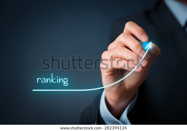 Increase ranking concept.\
Businessman draw plan to increase ranking of his company or\
website. 