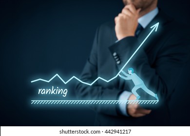 Increase Ranking Concept. Businessman Plan To Increase Ranking Of His Company Or Website.
