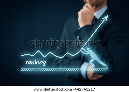 Increase ranking concept. Businessman plan to increase ranking of his company or website.
