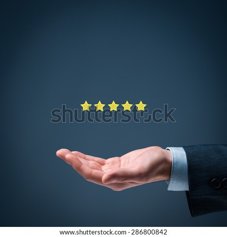 Increase rating, evaluation and classification concept. Businessman give five stars.
