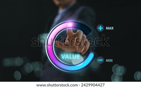 Increase value add, business growth value, company value added or business growth concept. Businessman circle bar info graphic technology background. Sale digital marketing leadership success target
