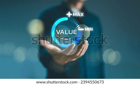 Increase value, growth value, company value added or business growth concept. Businessman show circle  bar info graphic technology background. Sale digital marketing leadership success target 