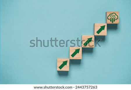 Increasing arrow with CO2 reducing icon for decrease CO2 , carbon footprint and carbon credit to limit global warming from climate change, Bio Circular Green Economy concept.