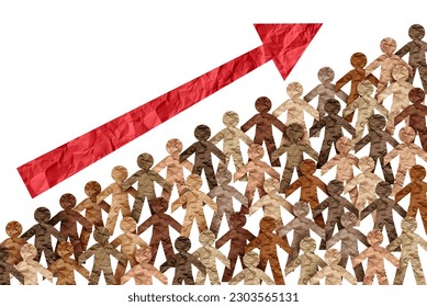 Increasing Diverse Population and rising Diversity in society or the rise of multicultural culture inclusion and integration and pride as a multi cultural group with an upward arrow.