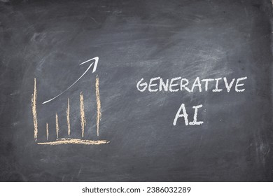 Increasing graph with text Generative AI artificial Intelligence on blackboard background. Generative AI market growth and impact concept.