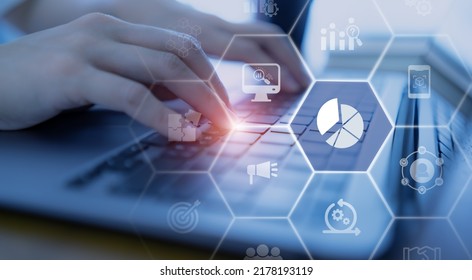 Increasing market share with digital marketing strategies concept. Marketing technology for humanity. Data driven, prediction, contextual, augmented and agile marketing. Digital performance management