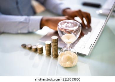 Increasing Money Coin Stack Concept. Hourglass And Time - Shutterstock ID 2118853850