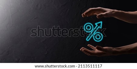 Increasing percentage icon.Profit high growth arrow and percent icon.profit increase arrow up symbol.Interest rate, stocks, financial, ranking, mortgage rates and Cut up concept.The economy improving