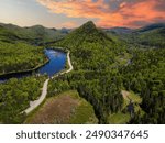 An incredible aerial view of the Jacques Cartier park in the mountains during a hike