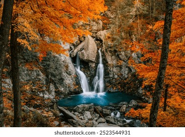 Incredible Autumn Nature Landscape Photography Bish Bash Falls Waterfall New England Long Exposure Epic Fine Art Orange Trees Colorful Leaves Travel - Powered by Shutterstock