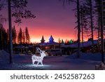 Incredible sunrise at the Santa Claus Village in Rovaniemi, Finland.