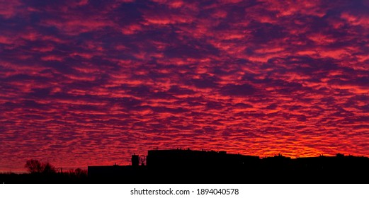 Incredible Sunset Fiery Sky Red And Purple Clouds