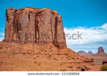 Incredible and unique landscape of Monument valley. Panoramic view. Navajo tribal park, on the Border between Arizona and Utah, United States. Amazing and colorful rocks. Western concept. 