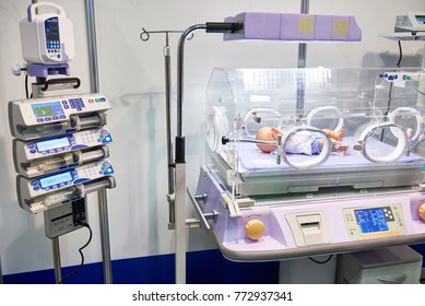 Incubator For Newborns And Syringe Infusion Pumps In Clinic