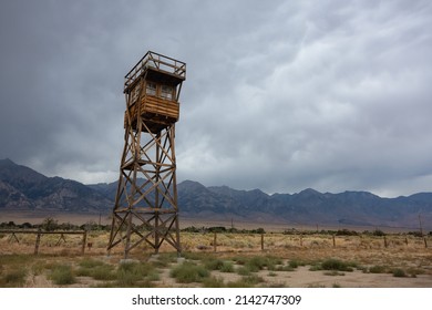 Independence, California - August 21, 2020: The guard tower at Manzanar National Historic Site, the Japanese Internment Camp from World War II.