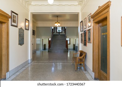 Independence, California, USA - November 18, 2018: The Lobby And Staircase Inside The Inyo County Courthouse